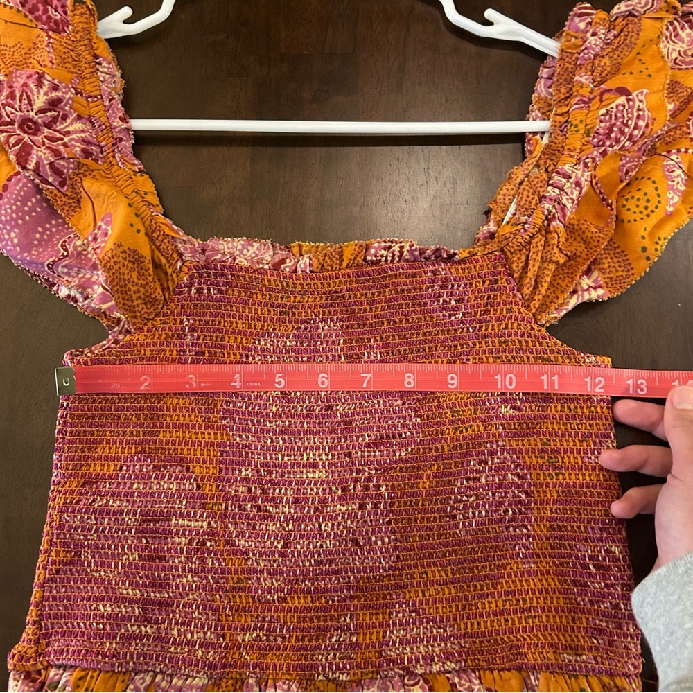 House of Harlow 1960 smocked off the shoulder boho orange pink print top Size S - Picture 8 of 13